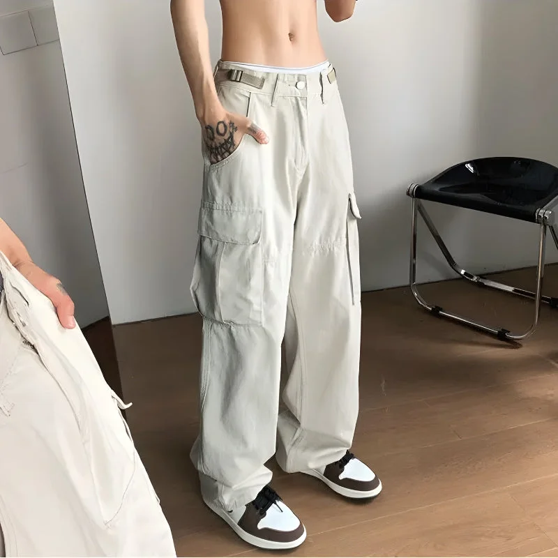 Brownm Belt Detailed Baggy Cargo Pants