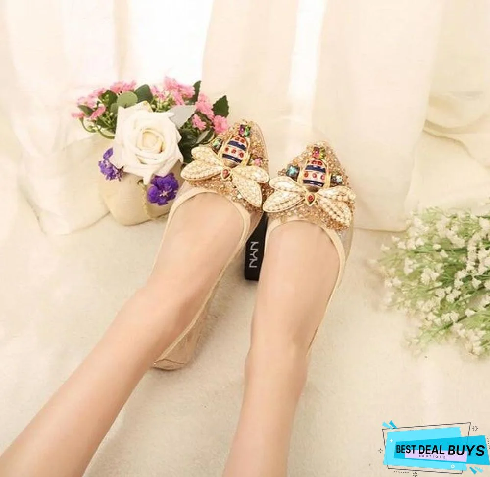 Plus Size Crystal Woman Flat Shoes Elegant Comfortable Rhinestone Soft Flats
