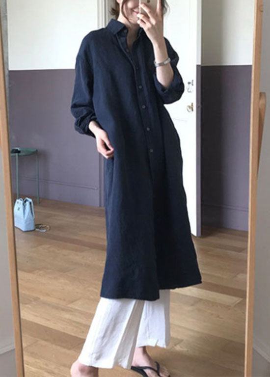 VCSHOES Navy Peter Pan Collar Patchwork Cotton Mid Shirts Summer