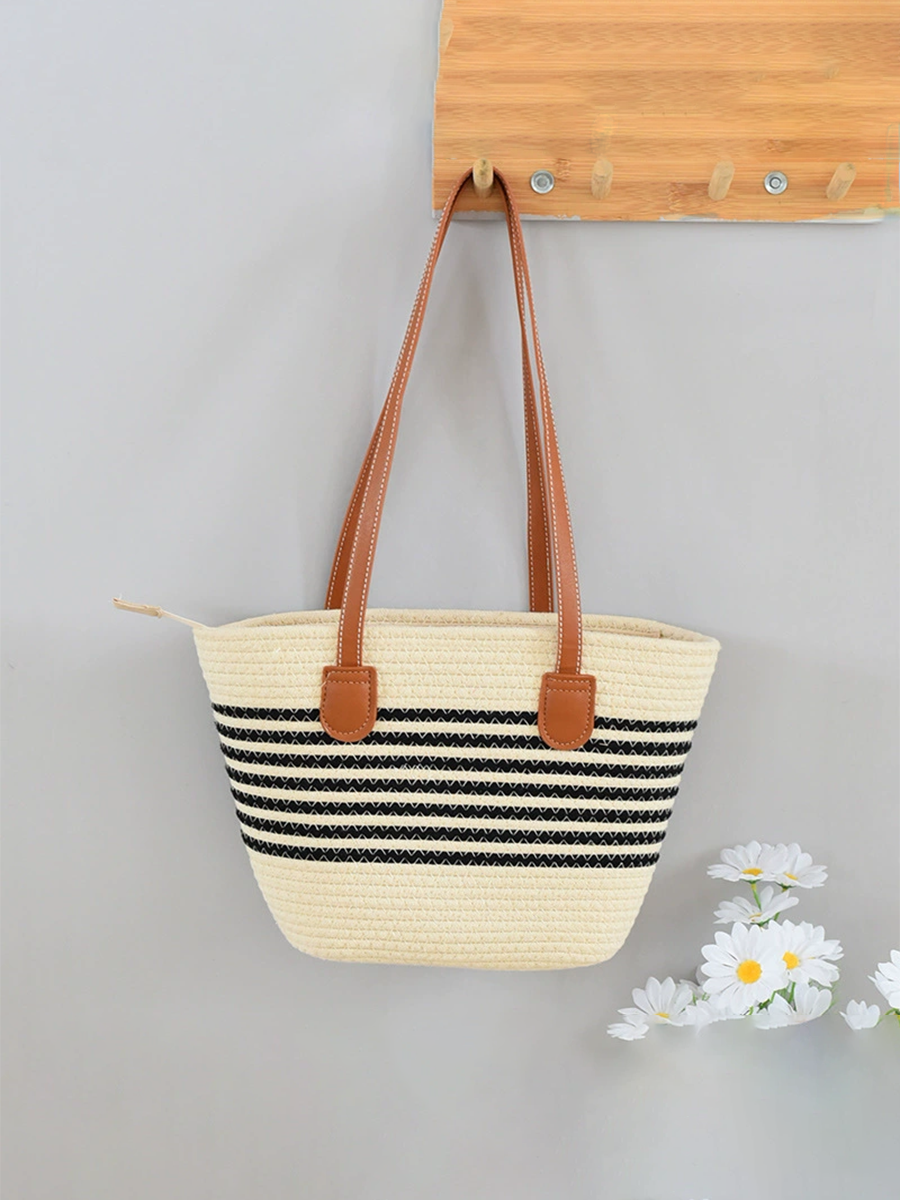 Women's Large Capacity Versatile Single Shoulder Straw Woven Bag Seaside Beach Vacation Bag MDA0412H1T