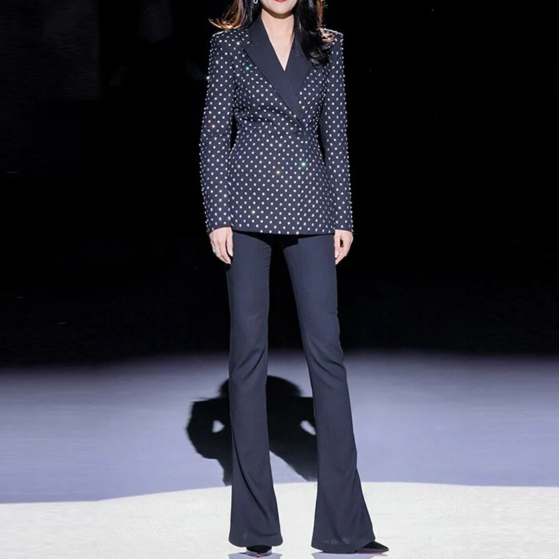 Nigikala Nigikala New Star Fashion Hot Diamond Blazer Jacket + Micro-Tlave Trousers Set Two-Piece Set
