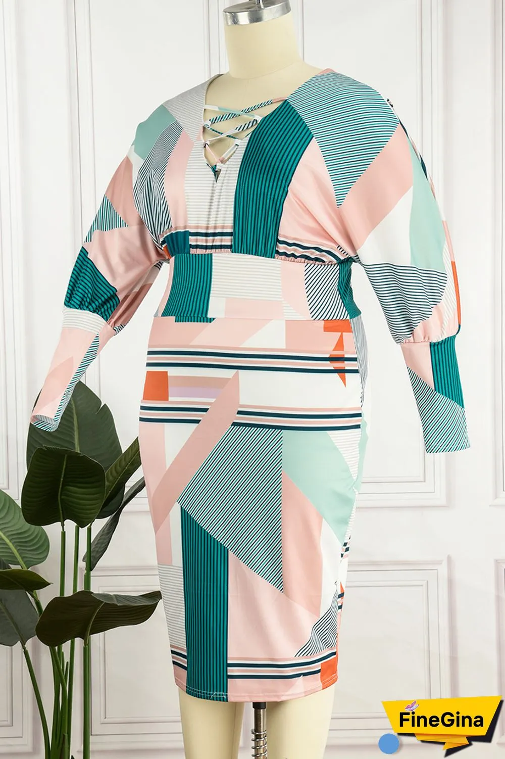 Apricot Sexy Casual Print Bandage Printing V Neck Wrapped Skirt Dresses