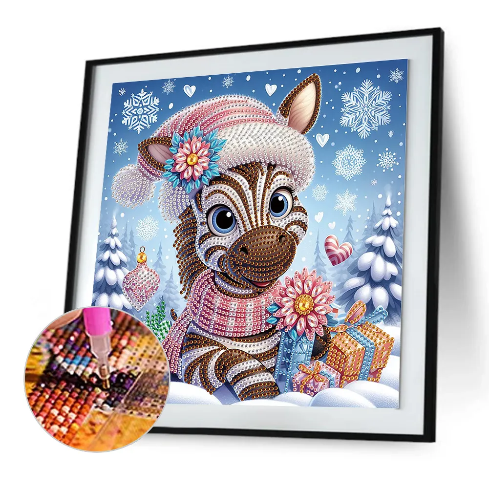 Diamond Painting - Partial Special Shaped Drill - Christmas Zebra(Canvas|30*30cm)