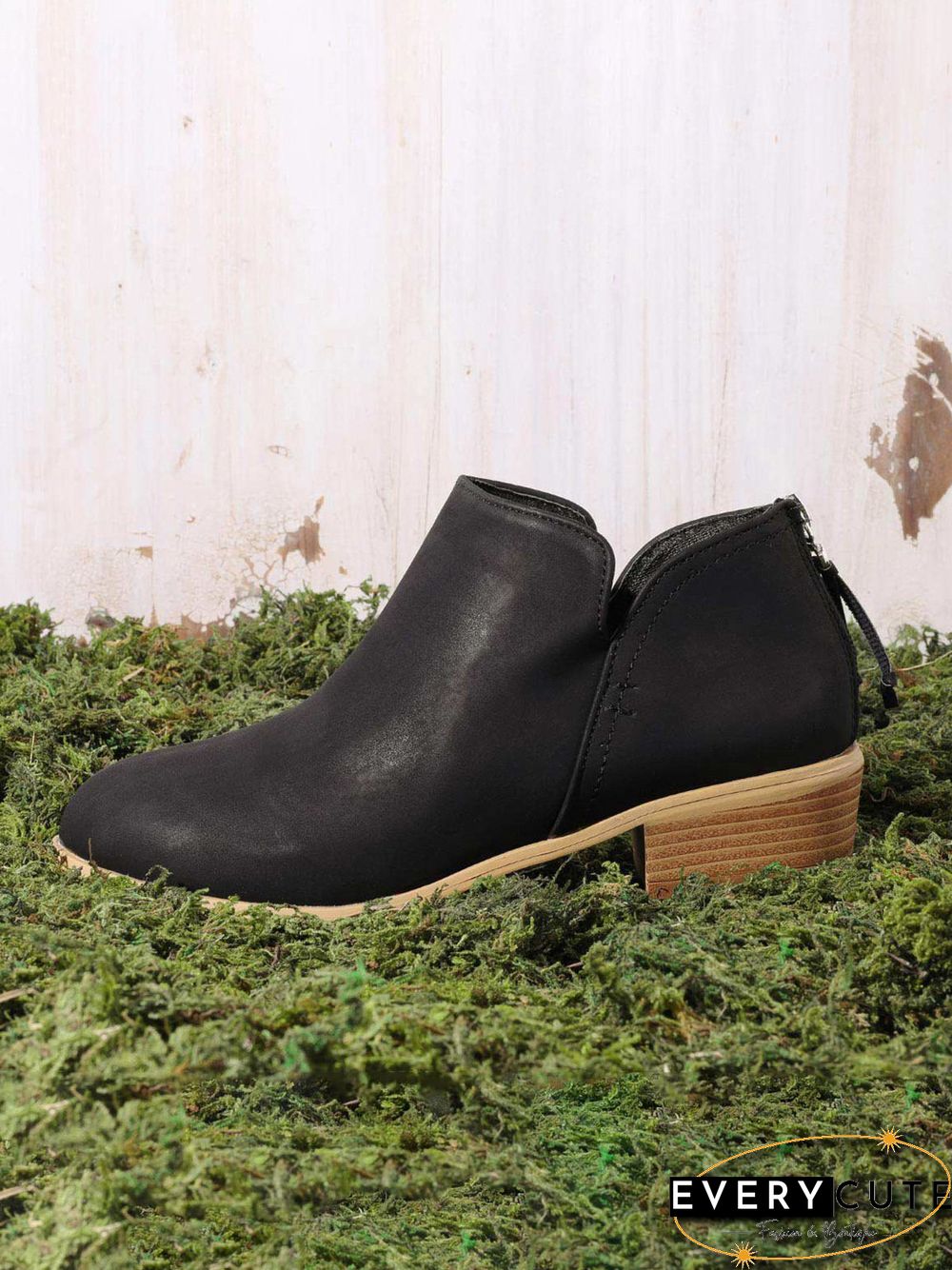 Pu Chunky Heel Zipper Pumps