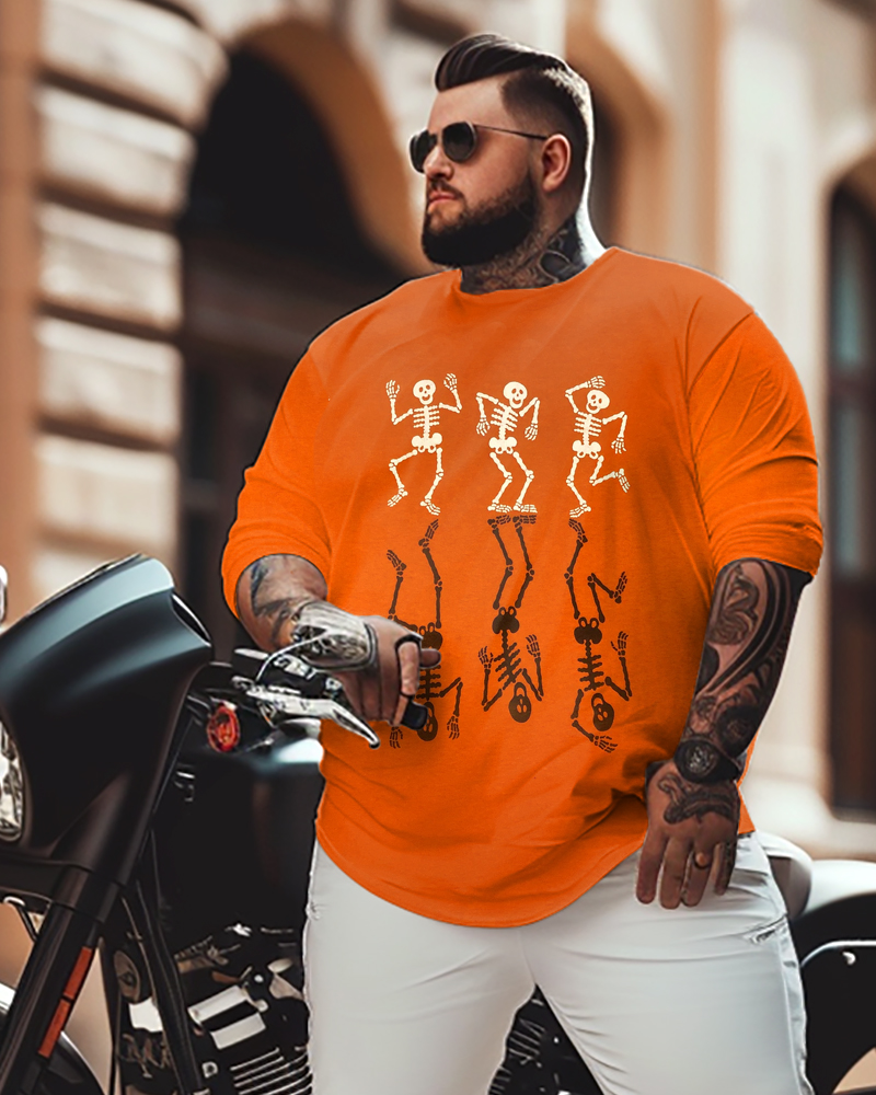 Men's Plus Size Skeleton Printed Long Sleeve T-shirt