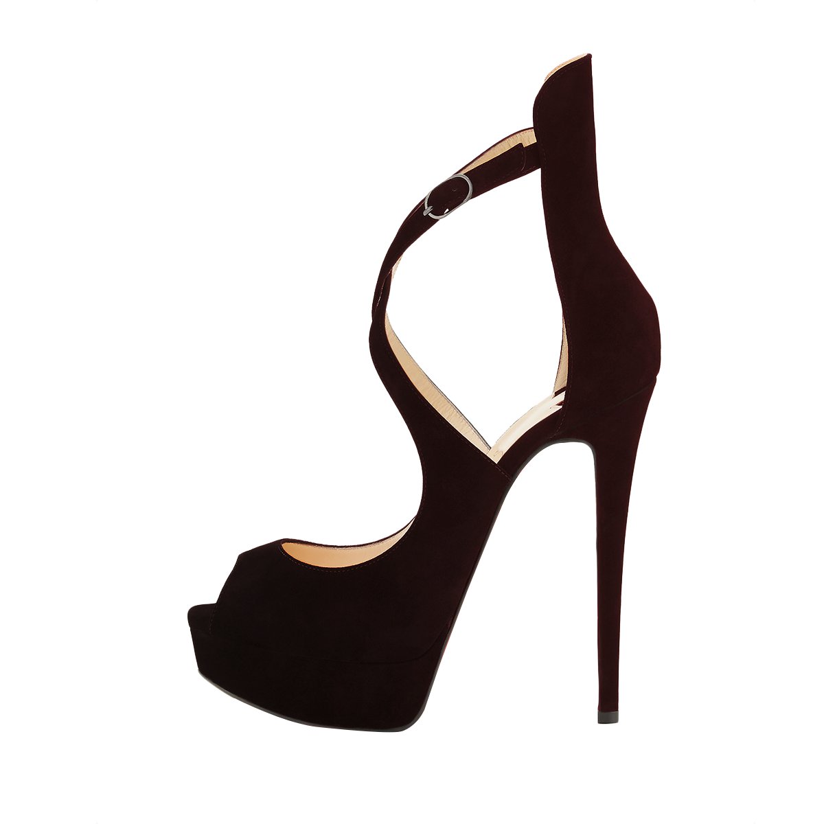 GOOSHOE Black Cross-Over Peep Toe Stiletto Heel Platform Sandals