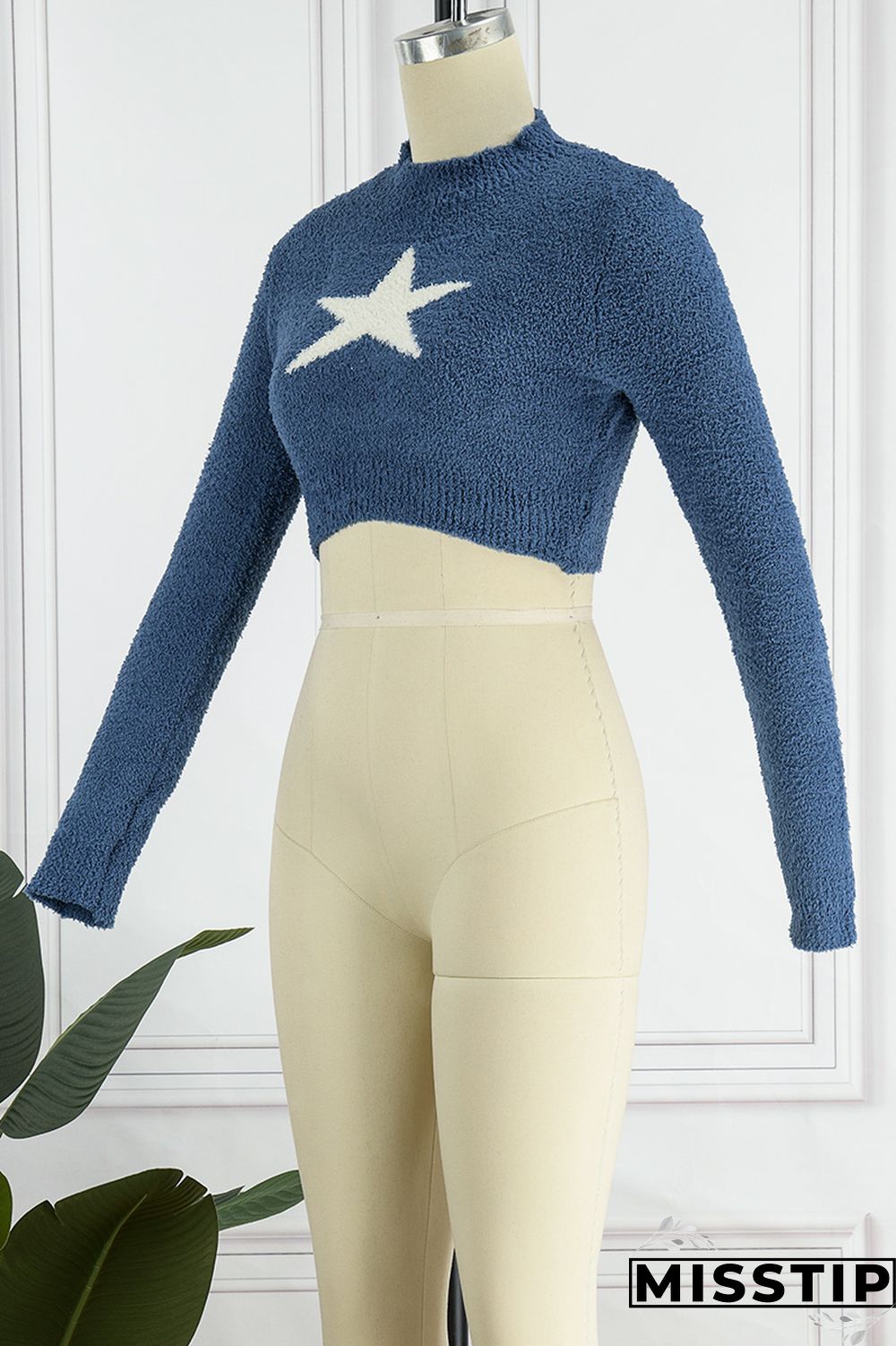 Blue Casual The stars Patchwork O Neck Tops