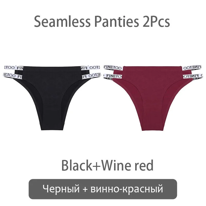 FINETOO Sexy Brazilian Panties Women Seamless Thongs M-XL Ladies Soft Underpants Smooth Letter Underwear Female Lingerie 2021