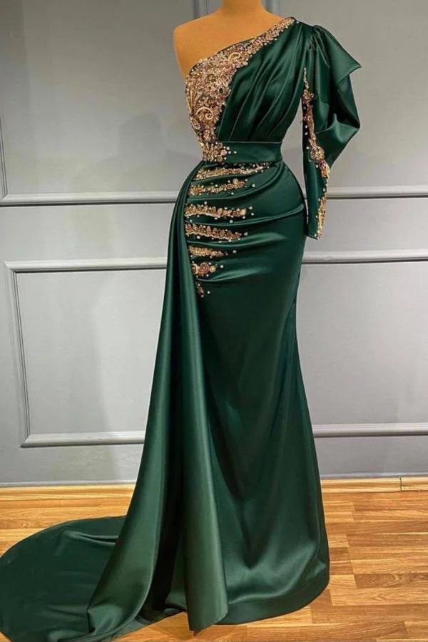 Daisda Mermaid Dark Green One Shoulder Prom Dress