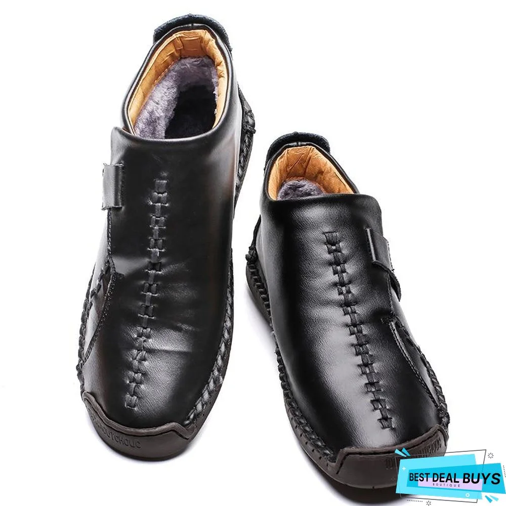 Men Snow Boots Leather Plush Man Ankle Boots Warm Fur Men's Boots Autumn Men Shoes