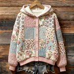 Women's Bohemian Floral Knit Jacquard Button Hooded Sweater - Image 2