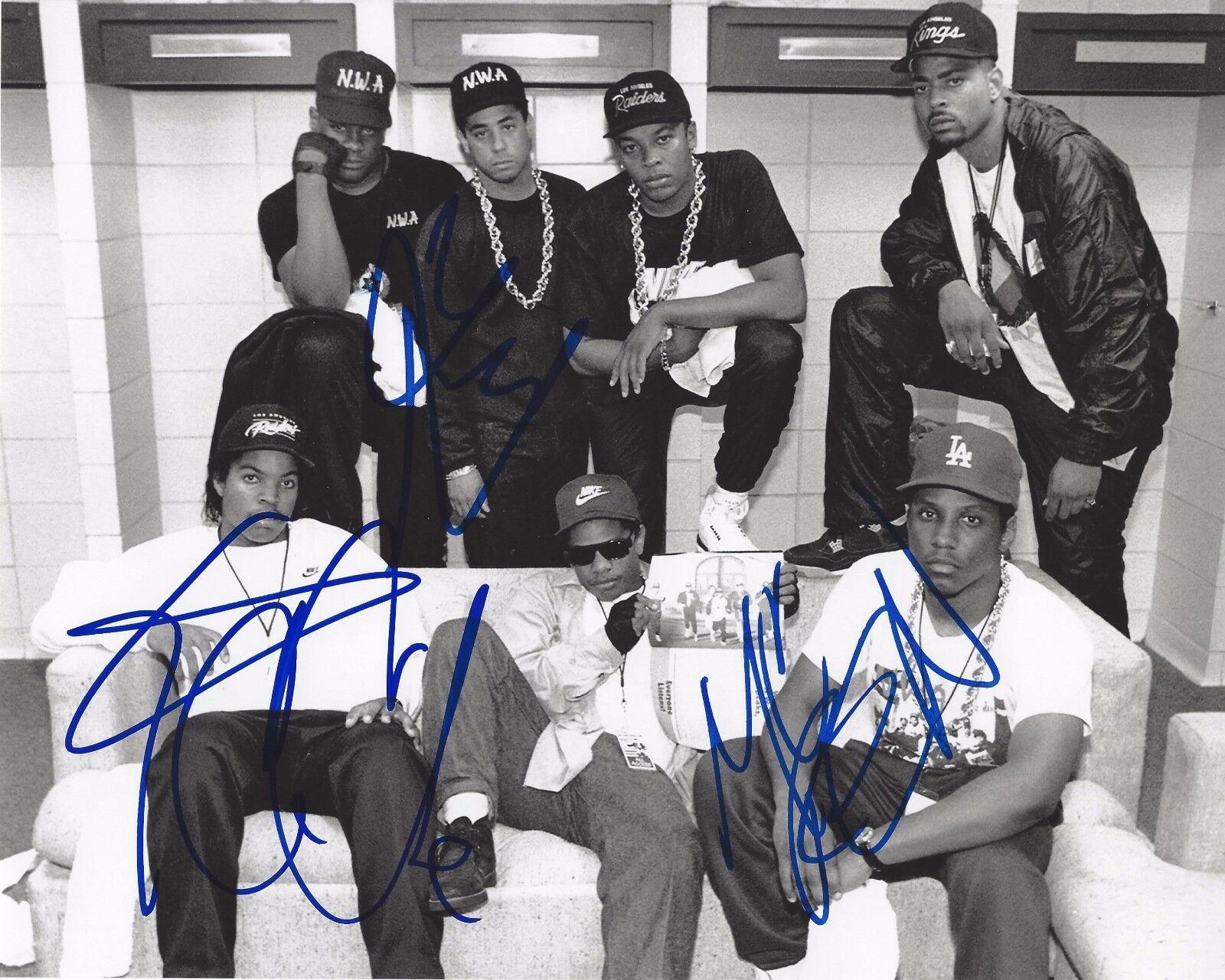 RAP CREW N.W.A SIGNED 8X10 Photo Poster painting ICE CUBE MC REN DJ YELLA COA X3 COMPTON NWA