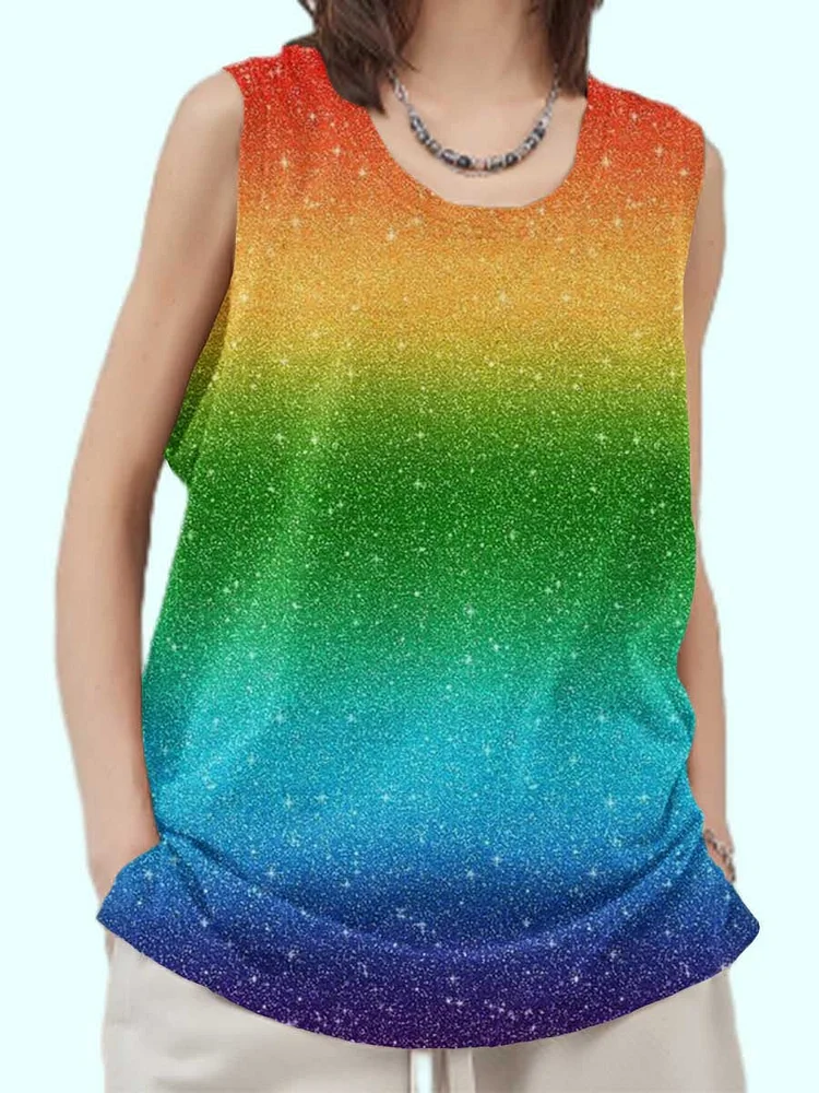 Unisex Rainbow Gradient Art Print Loose Tank Top