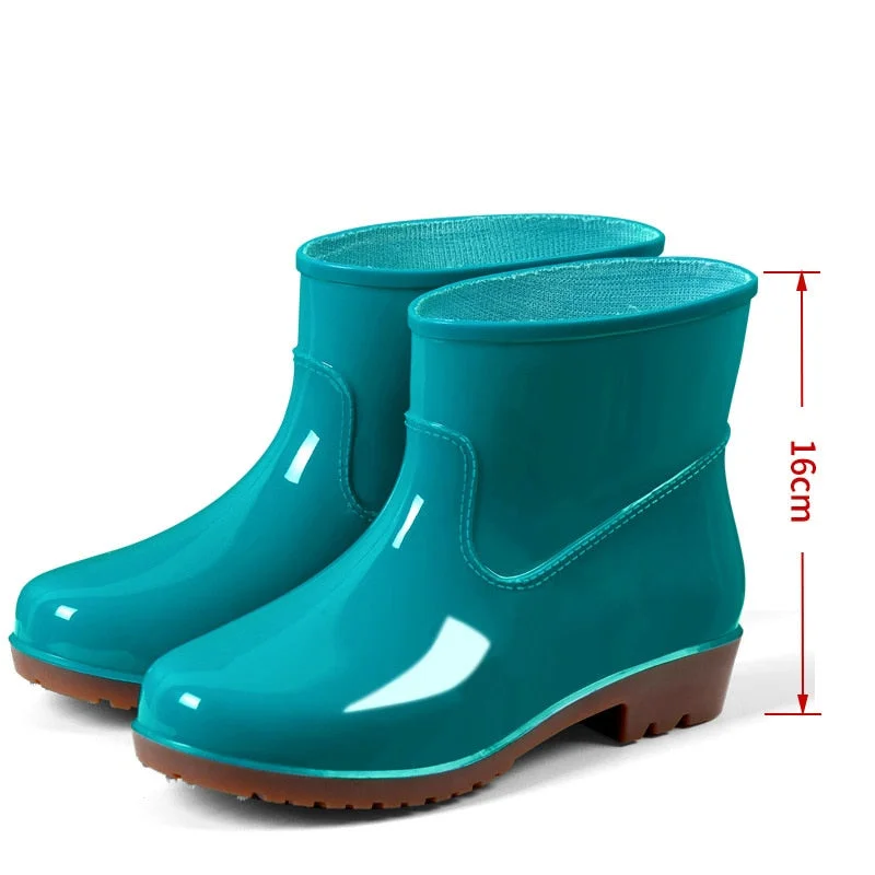 Miaoguan Short Rain Boots Women's  Low-Cut PVC Beef Tendon Platform Solid Color Work Shoes Waterproof Rain Boots Thick Bottom 41
