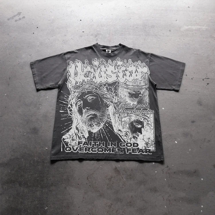 Jesus & God 2024 New Retro Old Graphic 100% Cotton T-Shirt