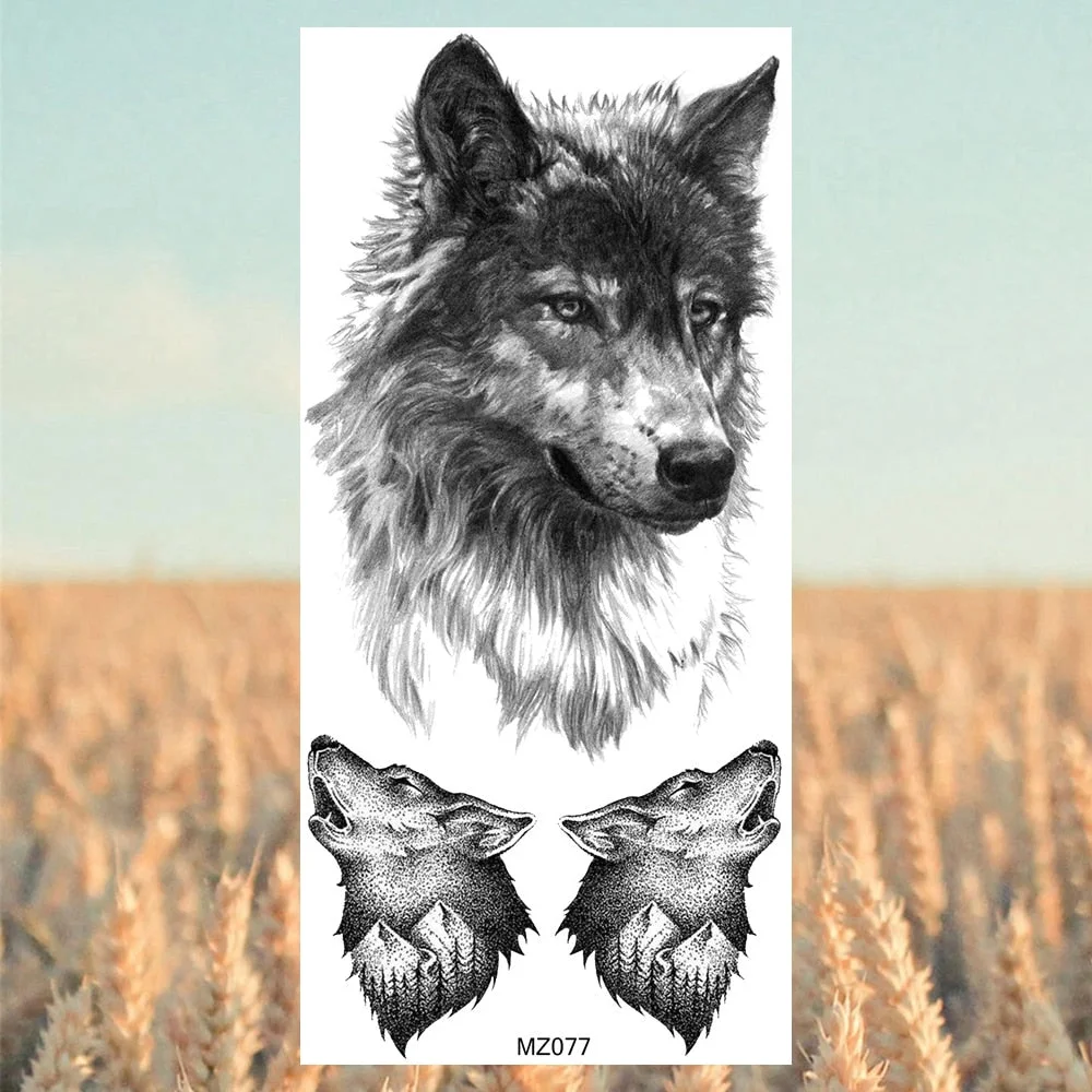 Black Lion Fashion Calf Temporary Tattoos For Women Adult Men Lion Geometric Owl Fake Tattoo Realistic Body Art Decoration Tatoo