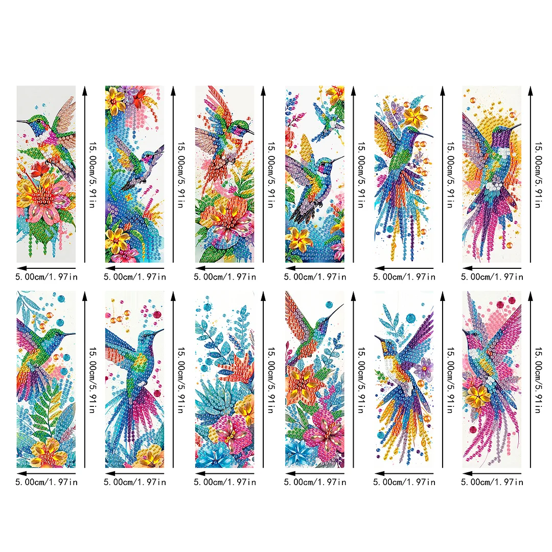 12Pcs Hummingbird DIY Diamond Art Painting Bookmark for Reading Enthusiasts