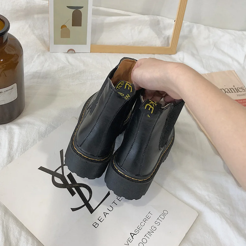 Wongn Wongn Boots Female College British Wind Fashion New New New Retro Style Thick Sole Increased Locomotive Ankle Boot Batch