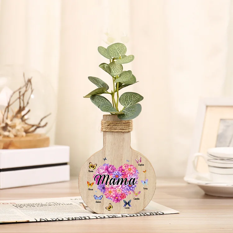 Kettenmachen Holz Personalisierter 7 Namen & Text Blumen Herz Vase