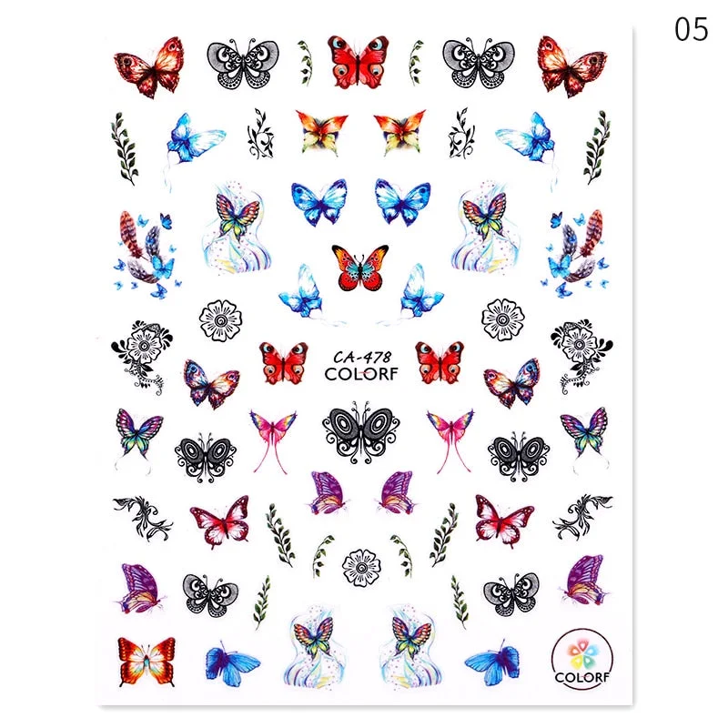 Butterfly Geometric Design 3D Nail Sticker Fruit Transfer Decals Adhensive Slider Wraps Decoration Nail Art DIY Accessories