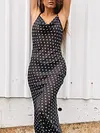 See-Through Polka Dot Condole Belt Maxi Dress