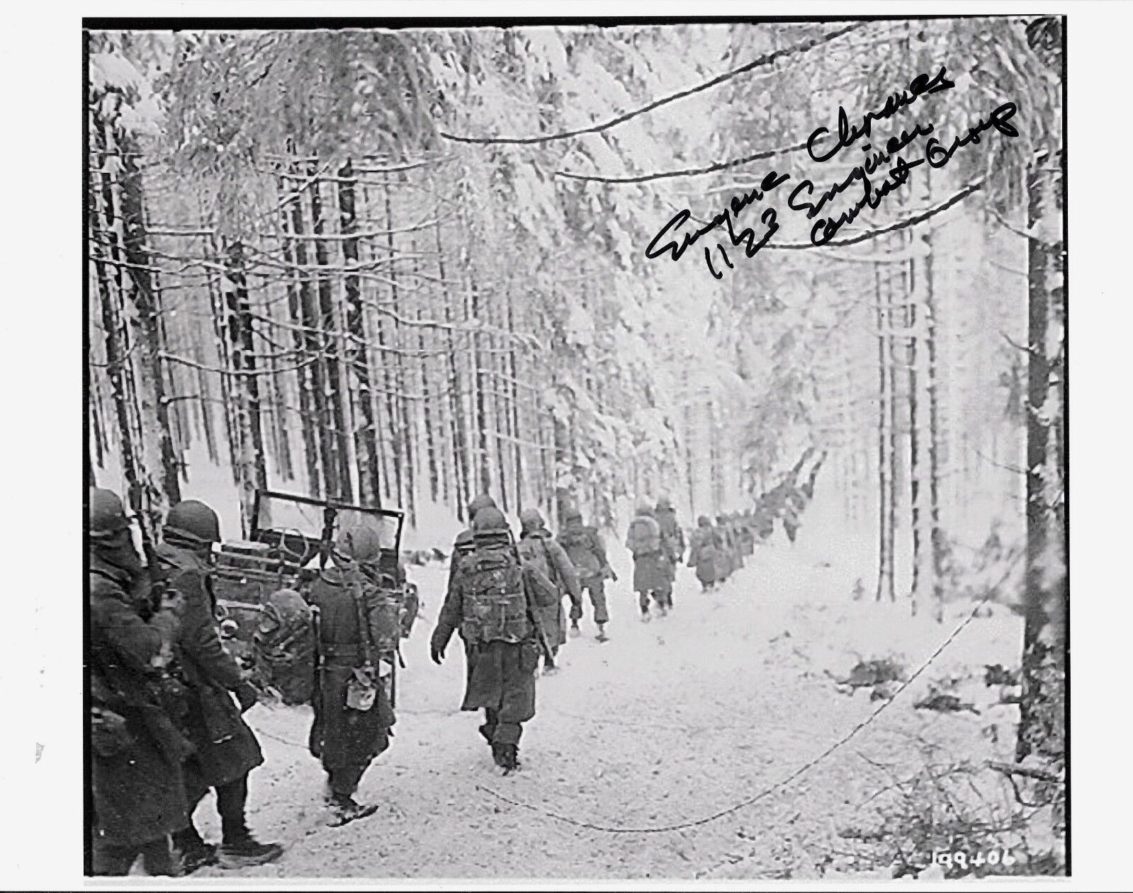 EUGENE CHOUVANES 1123 ENGINEER COMBAT GRP BATTLE OF THE BULGE RARE SIGNED Photo Poster painting