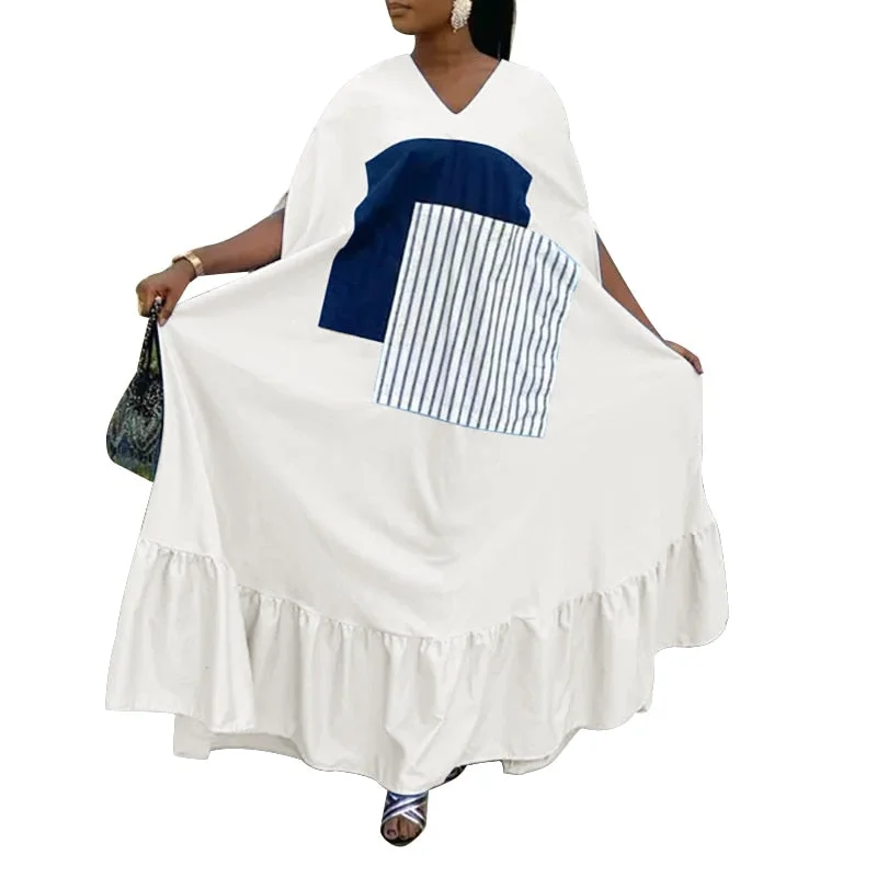 Holiday Patchwork Dress 2022 VONDA Women Vintage Maxi Dress Beach Sundress Casual Loose Half Sleeve Holiday Vestidos Oversized