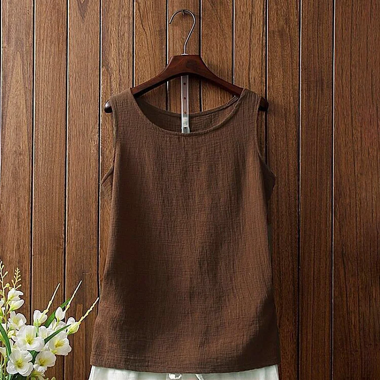 Texture Round Neck Comfy Casual Tank Top