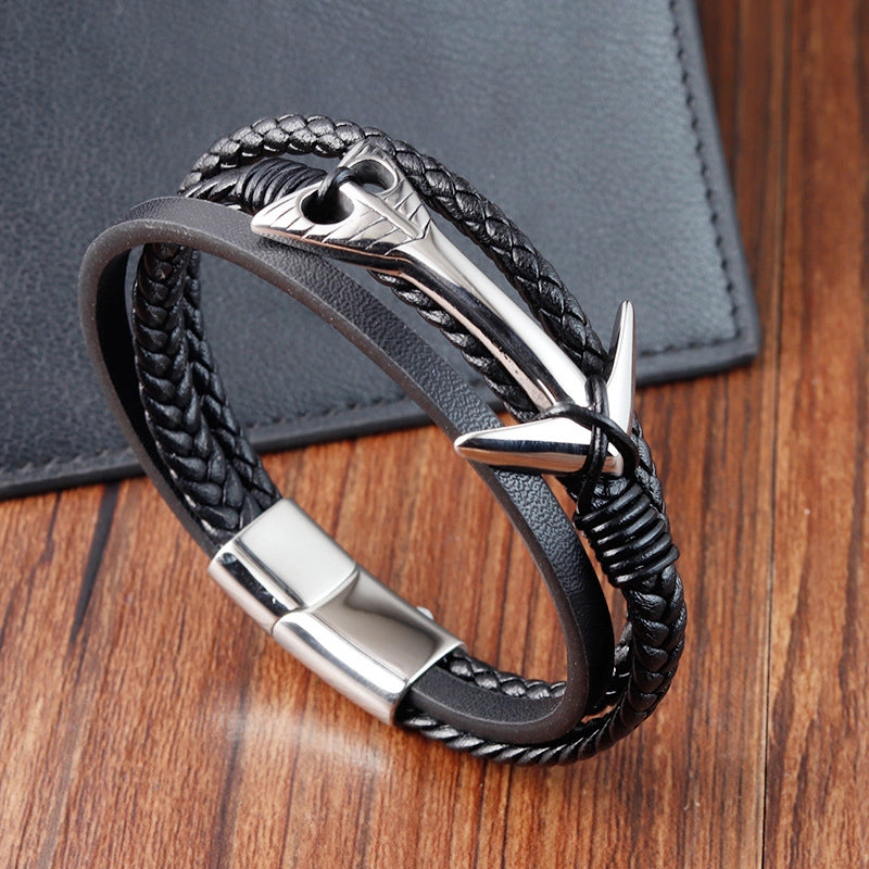 Ornament Personalized Stainless Steel Retro Multi-Layer Braided Bracelets Trendy Titanium Steel Anchor Chain L20301