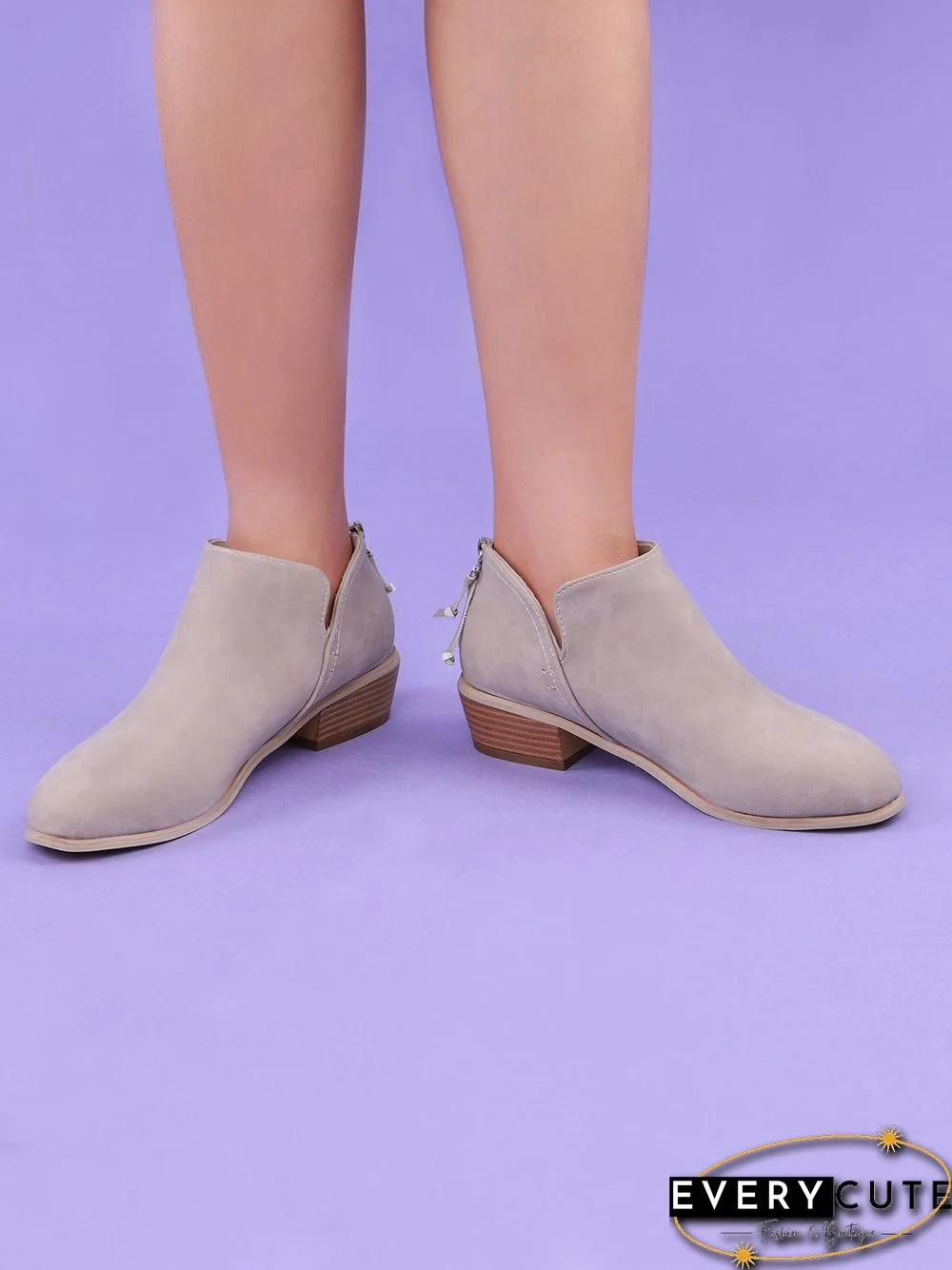 Pu Chunky Heel Zipper Pumps