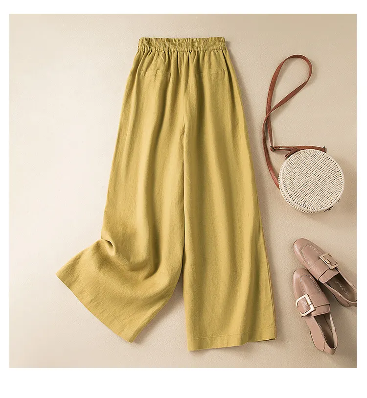 Solid Pocket Elastic Waist Straight Leg Casual Pants