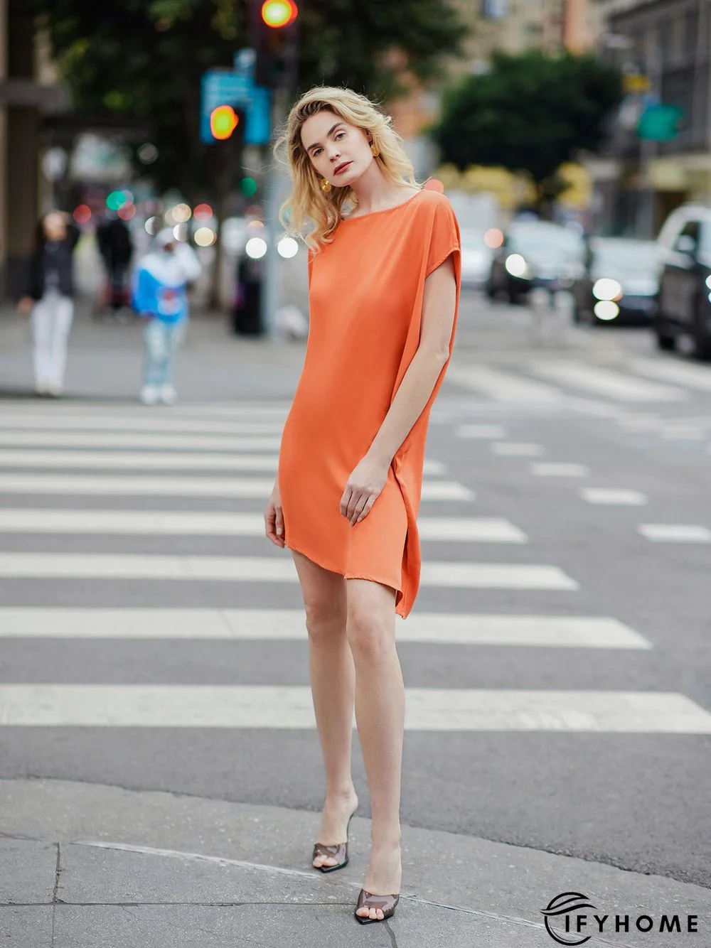 Simple Loosen Solid Cap Sleeve Knee Dress | IFYHOME