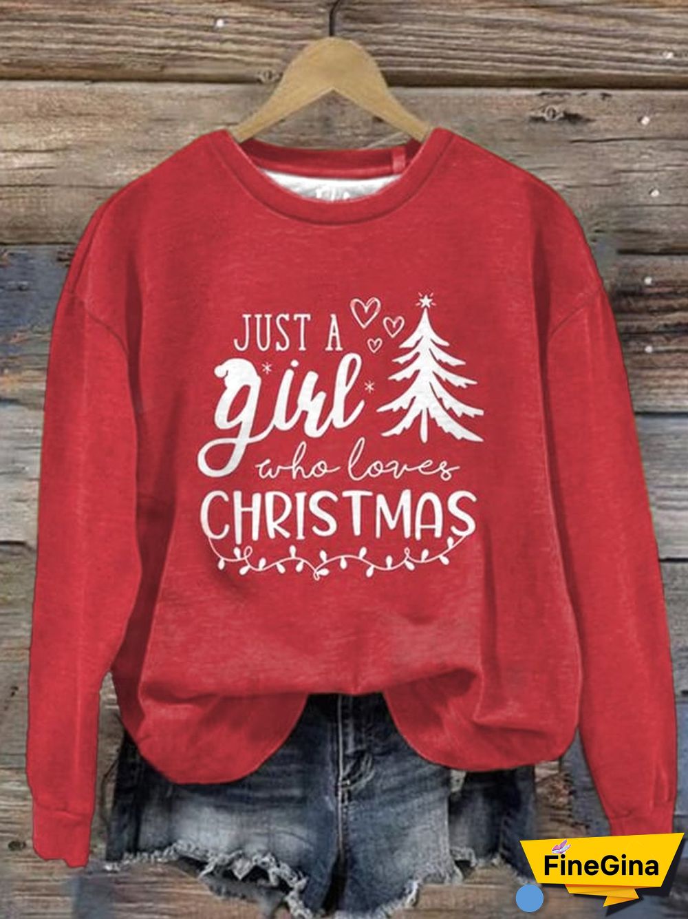 Women's Just A Girl Who Loves Christmas Print Long Sleeve Sweatshirt