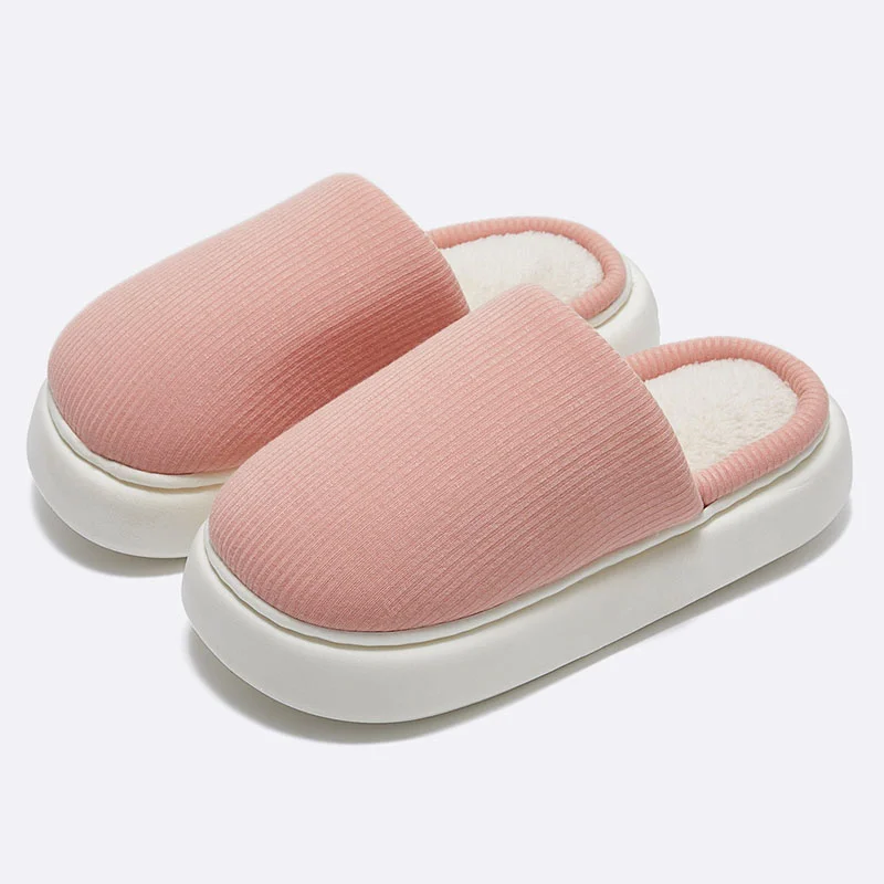Zhungei Warm Thick Sole Cotton Slippers Women Soft Bottom Non Slip Slippers for Home Flat Solid Color Indoor Slides Couple Shoes