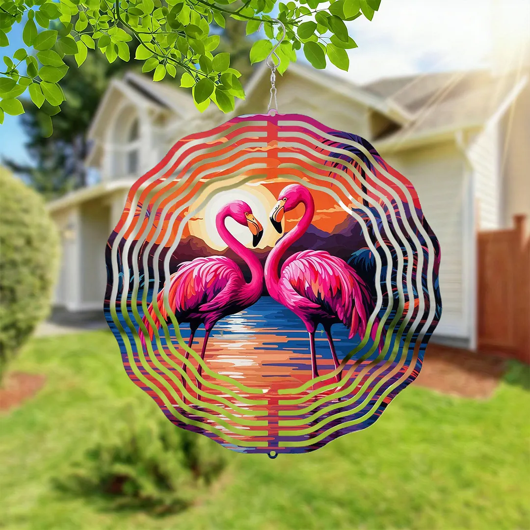 3D Hanging Wind Spinner 360 Degree Rotating 10-Inch Garden Wind Spinners Hanging Wind Catcher Art Gift for Home Garden Halloween Christmas (Flamingos)