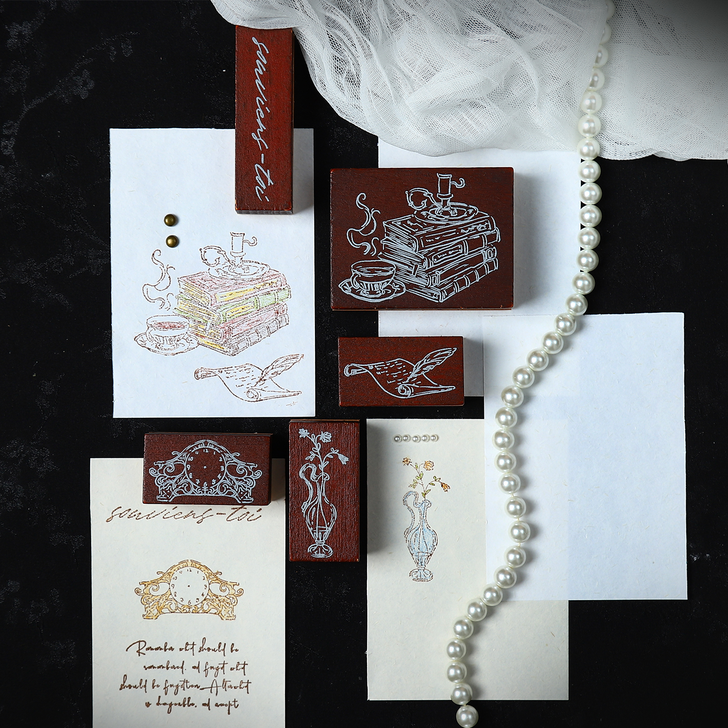 나무 스탬프 - 종이에 남겨진 소중한 시리즈 빈티지 꽃 시계 소파