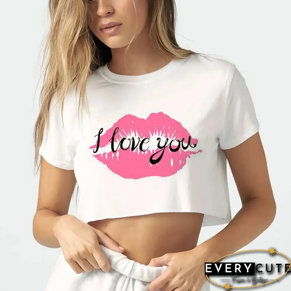Love You Kiss Me Print Women T-shirt Kawail Crop Tops Sexy Short T Shirt For Women Graphic Tees Female Aesthetic Harajuku