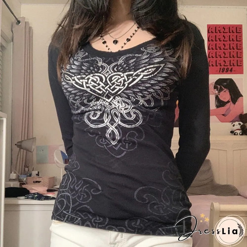 Women Casual Long Sleeve Slim Fit Tops Shirt T-shirt Summer Blouse Tops with Graphic Print