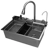 [US Local Warehouse] Stainless Steel Kitchen Sink with Pull-Out Swivel Faucet Double Waterfall Sinks
