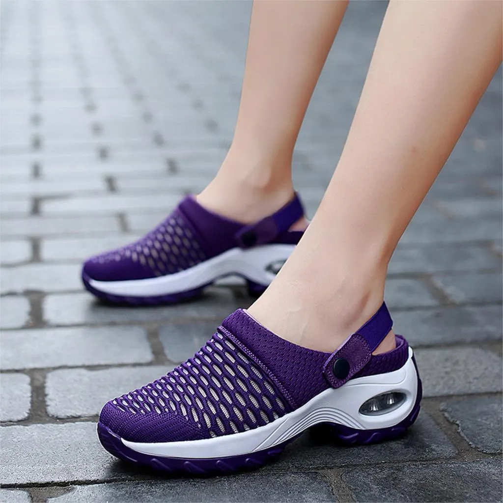 Womens Mesh Shoes Summer Sandals Heighten Air Cushion Soft Walking Sandals Sports Slippers Comfortable Breathable Flats Shoes