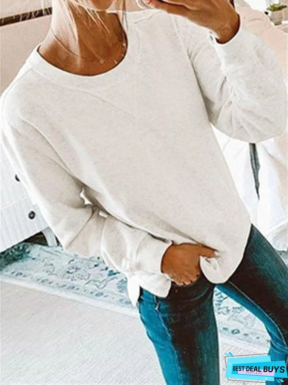 Fashion Autumn Casual Cotton Long Sleeve Crew Neck Sweaters