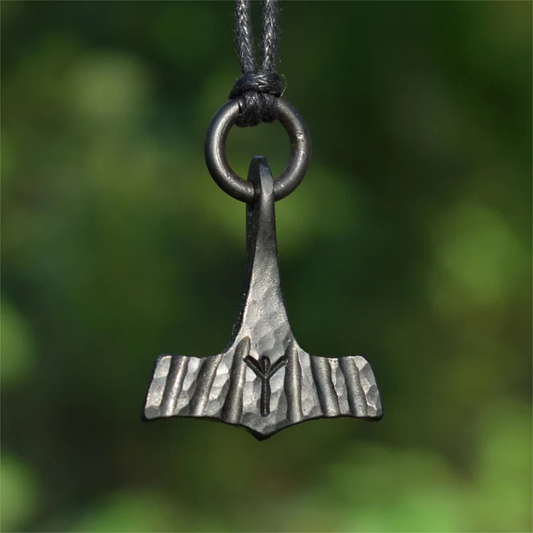 Coutureaura Viking Mjolnir Hammer Leather Necklace