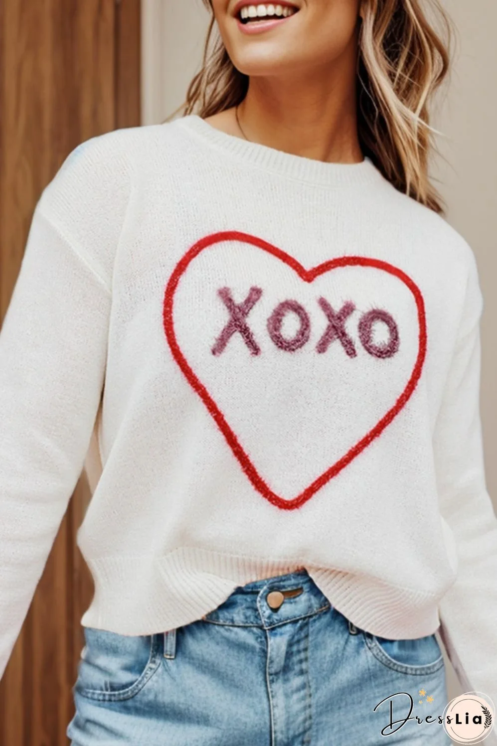 XOXO Round Neck Drop Shoulder Sweater