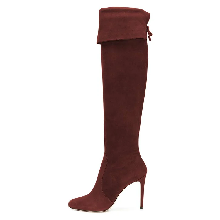Burgundy Suede Stiletto Boots Over the Knee Boots |FSJ Shoes