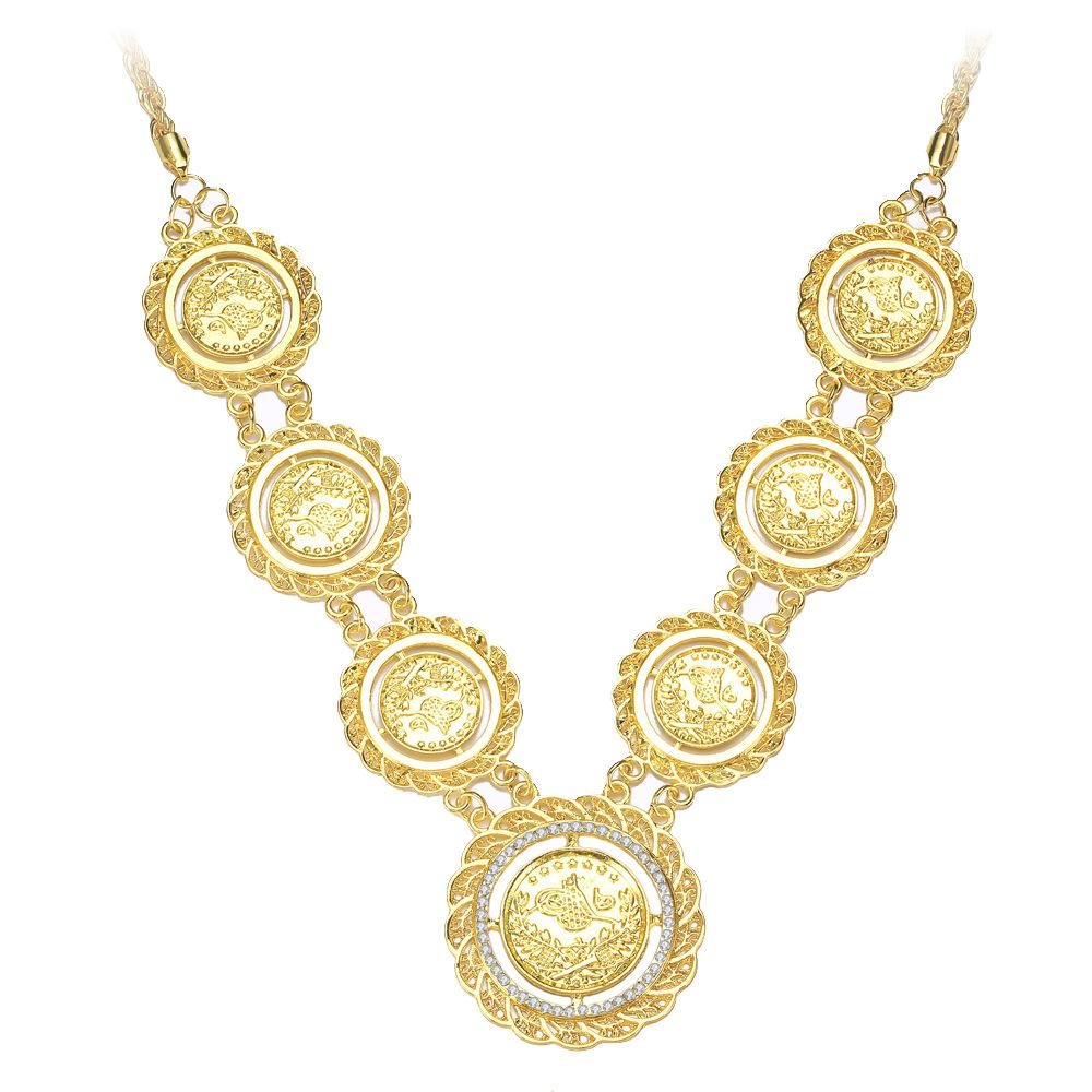 Turkish totem pattern women gold chain coin necklace-zachics