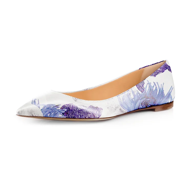 Women's Violet Floral Pointed Toe Comfortable Flats |FSJ Shoes