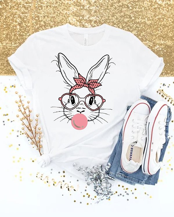 Cute Bunny Rabbit With Bandana Glasses Bubblegum T-shirt