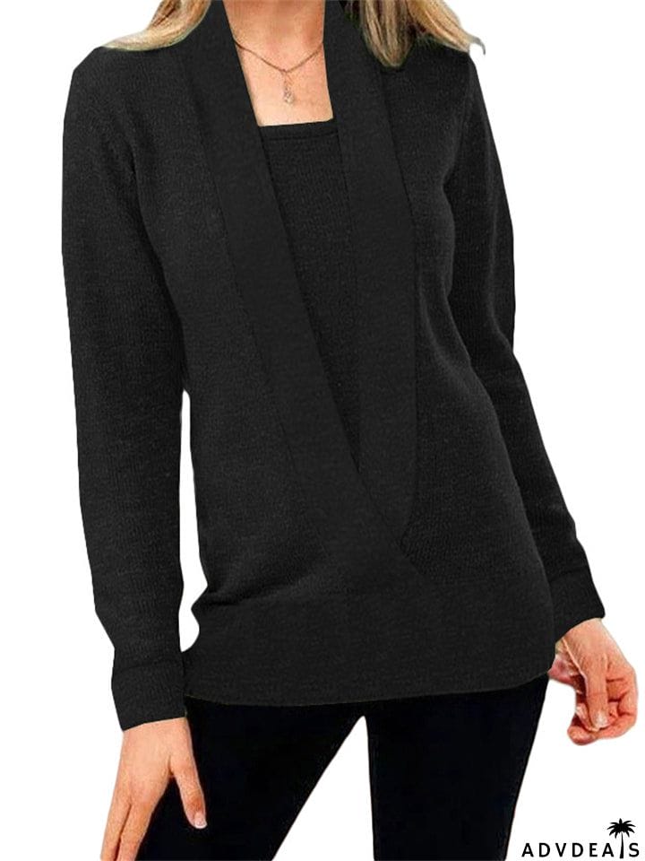 Fashion V Neck Long Sleeve Soft Home Sweater Tops for Women