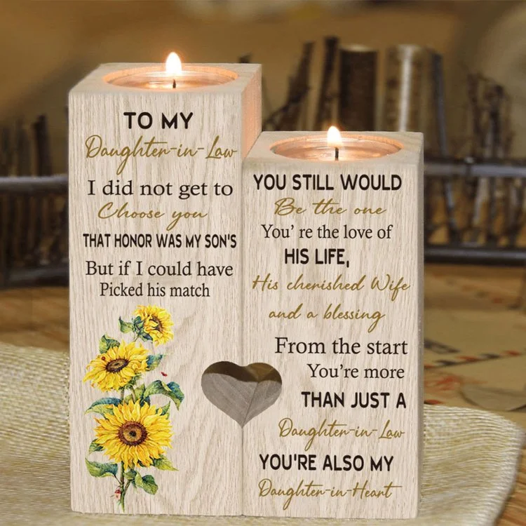 To My Daughter-in-Law Candlesticks - You're Also My Daughter-in-Heart Couple Wooden Candle Holder