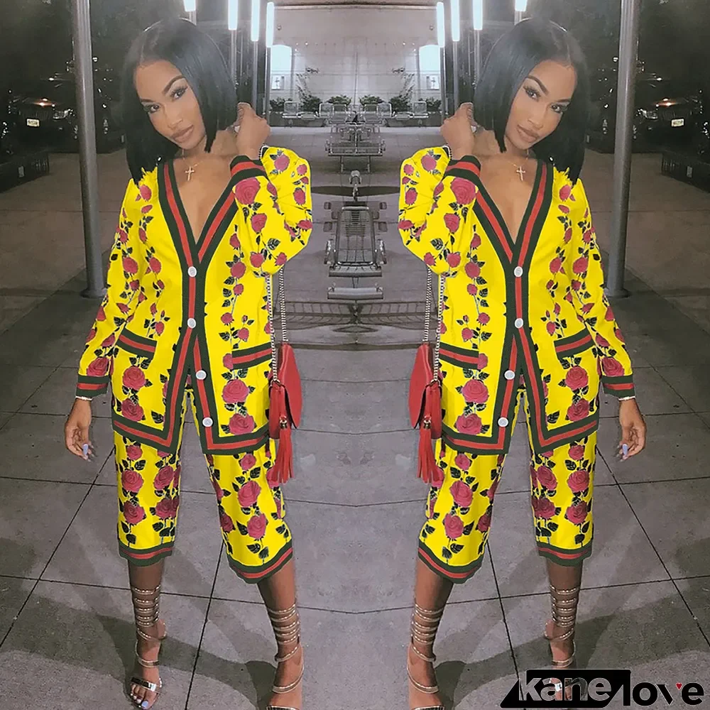 Floral Print Striped Long Sleeve Two Piece Sets